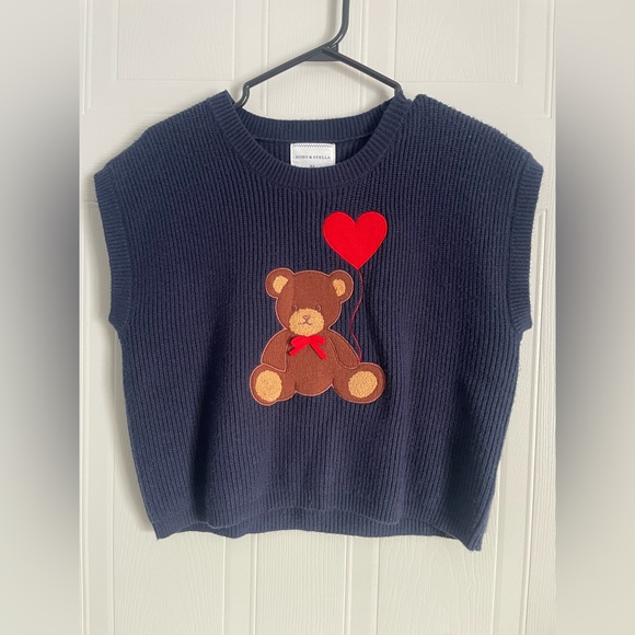 Blue Ribbed Knit Sweater Vest XL Bear Heart Cozy NWOT Grandmacore - Picture 2 of 12